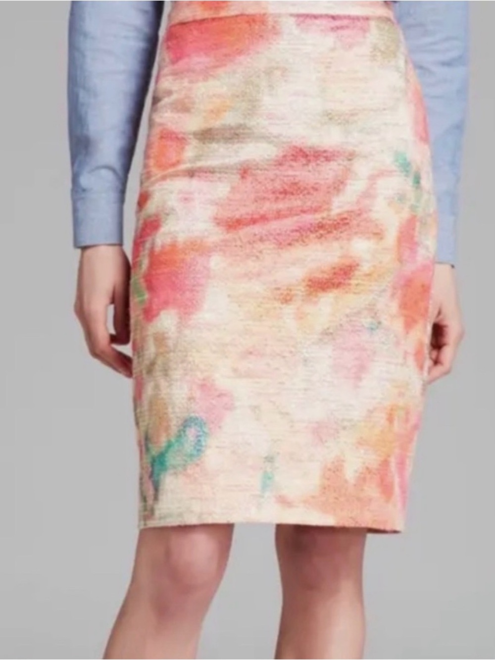 Kate Spade Marit Floral Pencil Skirt Metallic Tweed Watercolor Pink Gold 2 NWOT